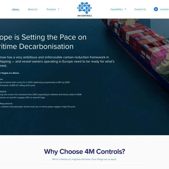 4mcontrols.com website shown on desktop