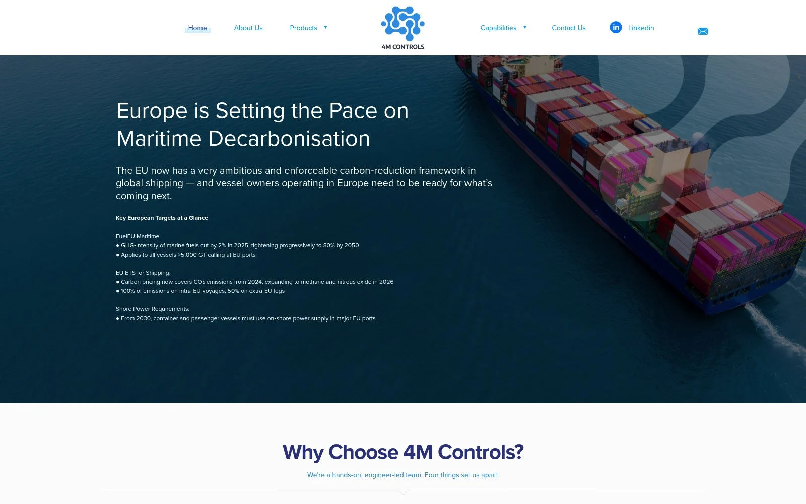 4mcontrols.com website shown on desktop