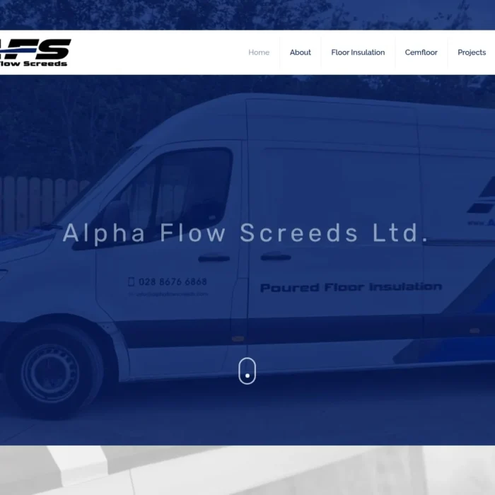alphaflowscreeds.com website shown on desktop