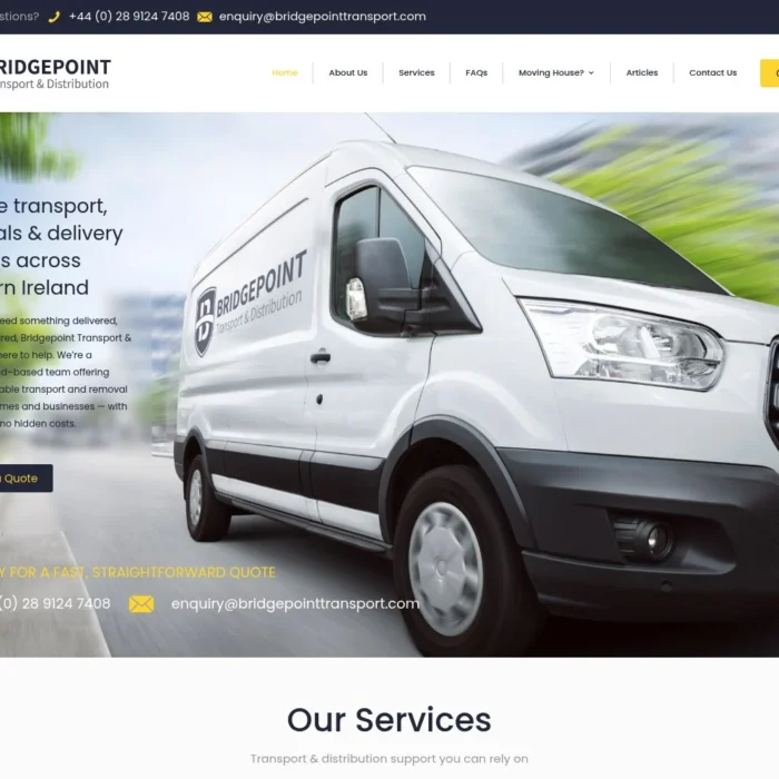 bridgepointtransport.com website shown on desktop