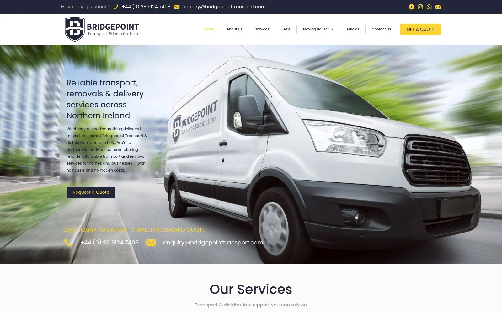 bridgepointtransport.com website shown on desktop