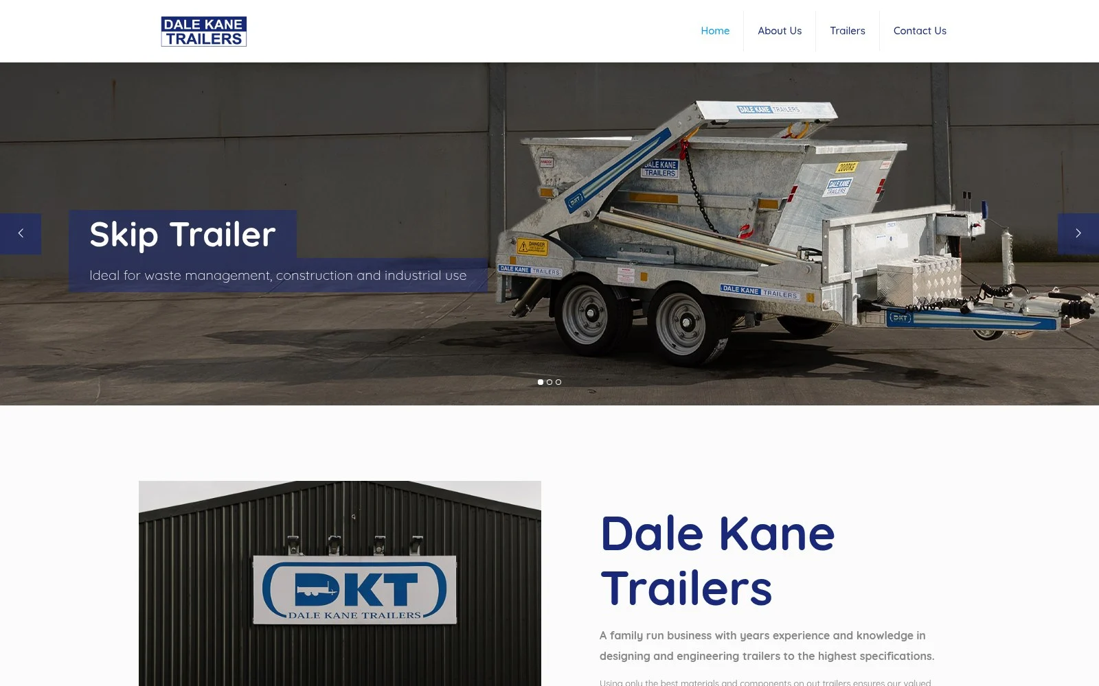 dalekanetrailers.co.uk website shown on desktop