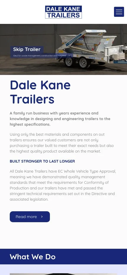 dalekanetrailers.co.uk website shown on mobile