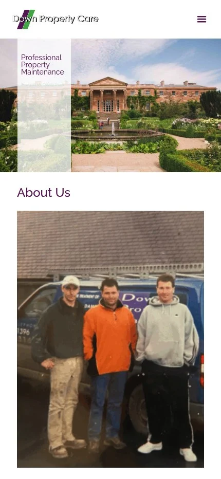 downpropertycare.co.uk website shown on mobile