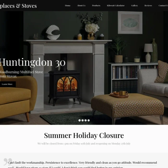 dpfireplaces.co.uk website shown on desktop