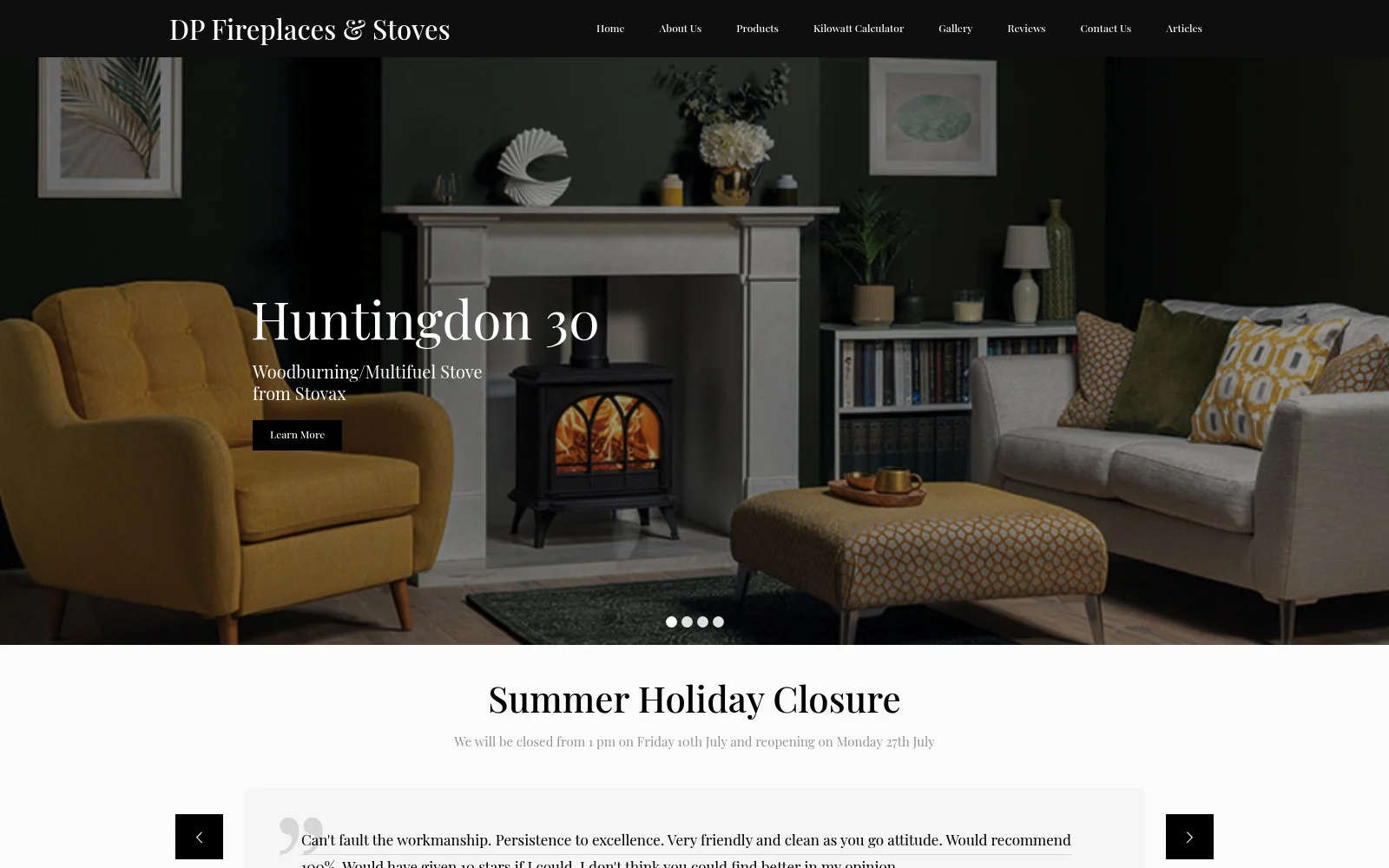 dpfireplaces.co.uk website shown on desktop