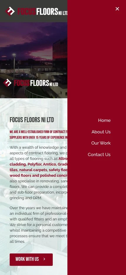 focusfloorsni.com website shown on mobile