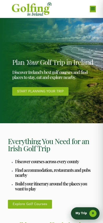 golfinginireland.org website shown on mobile