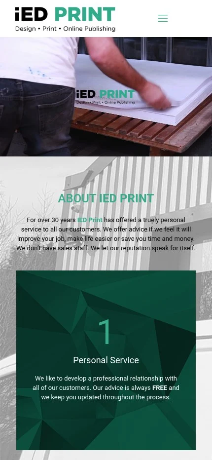 iedprint.com website shown on mobile