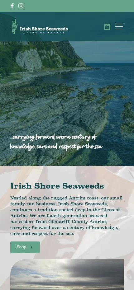 irishshoreseaweeds.com website shown on mobile