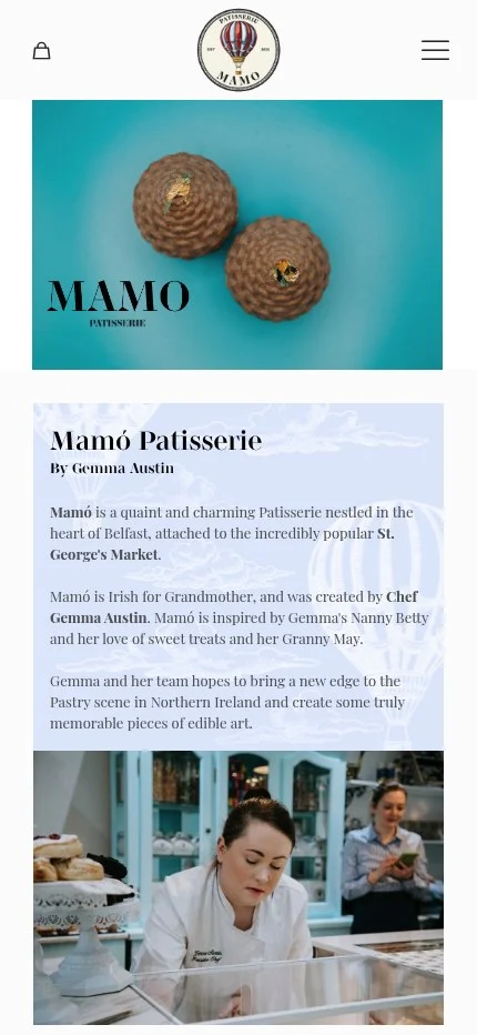 mamopatisserie.com website shown on mobile