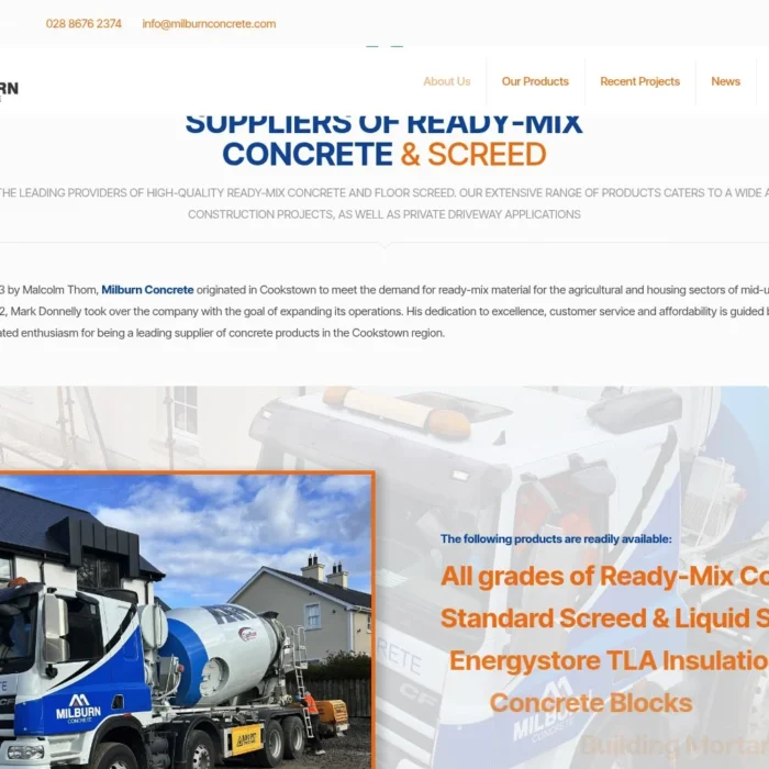 milburnconcrete.com website shown on desktop