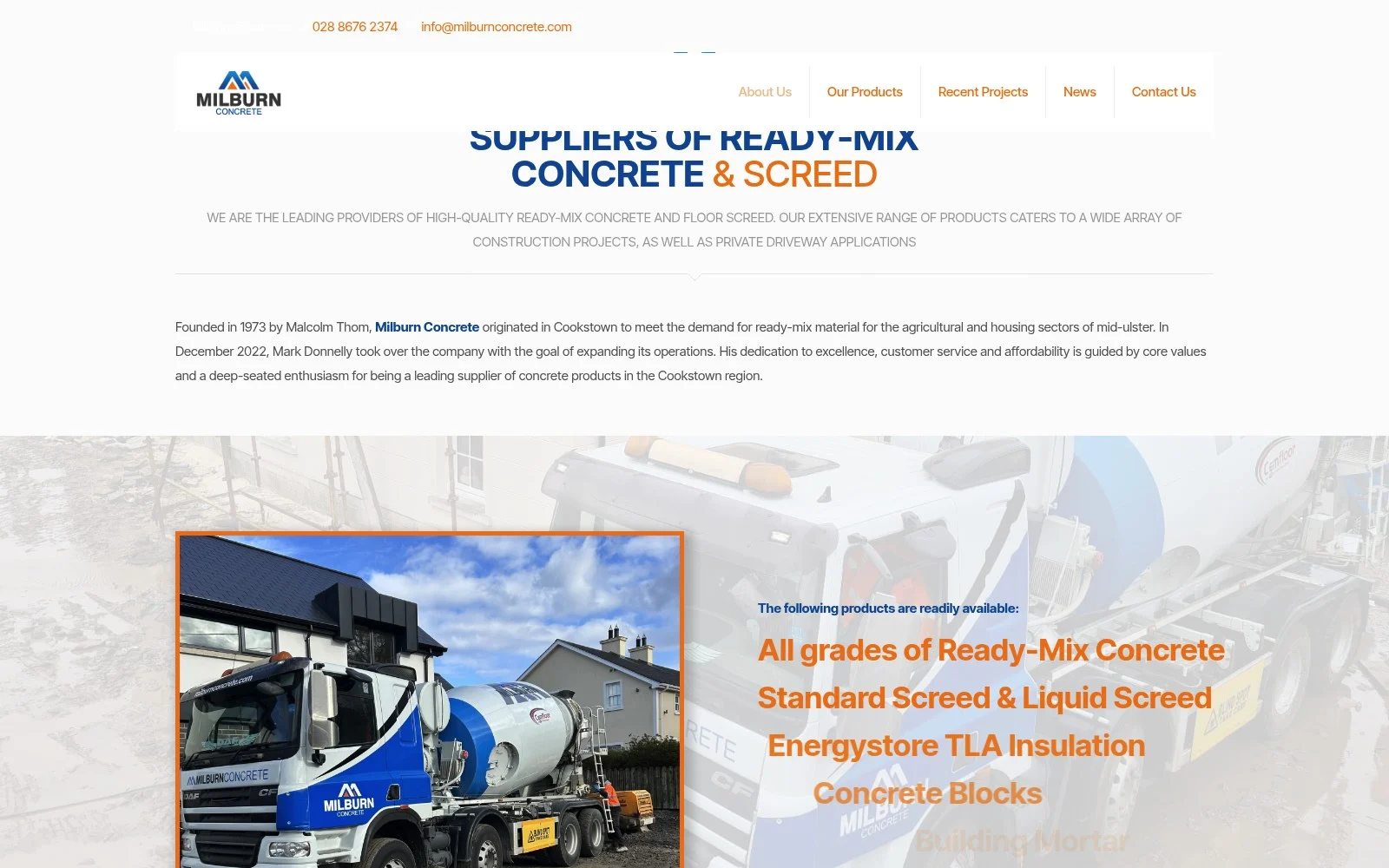 milburnconcrete.com website shown on desktop