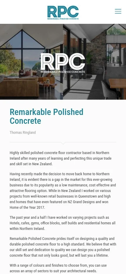 remarkablepolishedconcrete.co.uk website shown on mobile