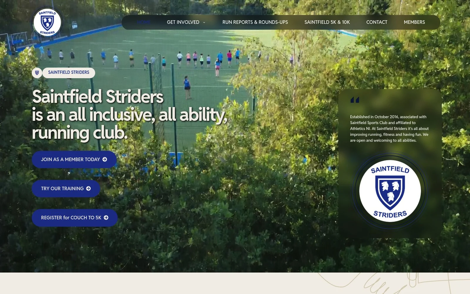 saintfieldstriders.com website shown on desktop