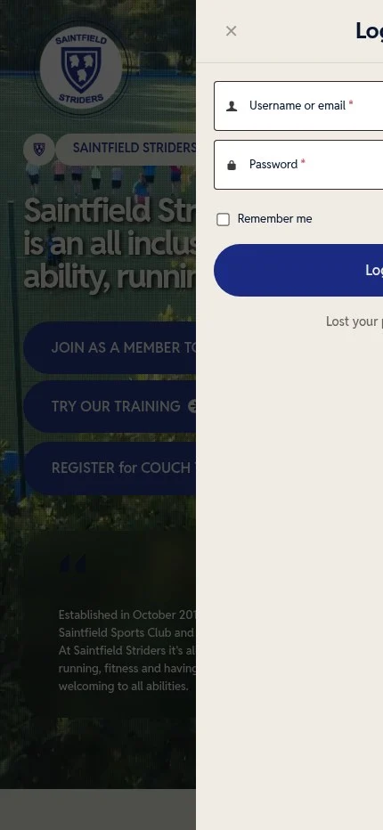 saintfieldstriders.com website shown on mobile