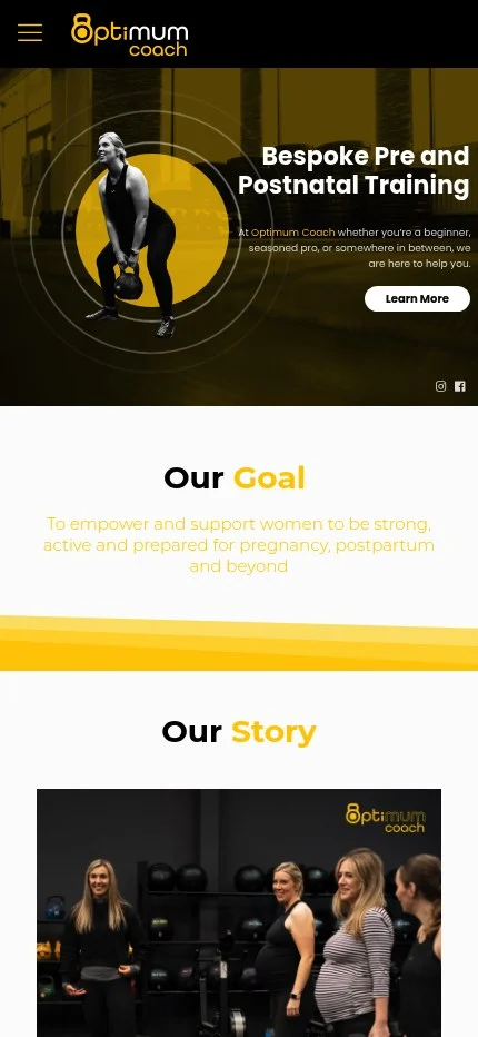 theoptimumcoach.co.uk website shown on mobile