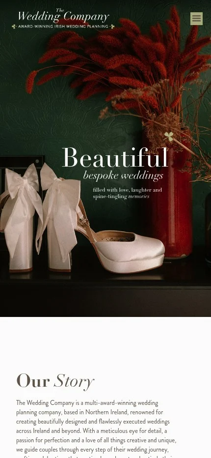theweddingcompany.ie website shown on mobile