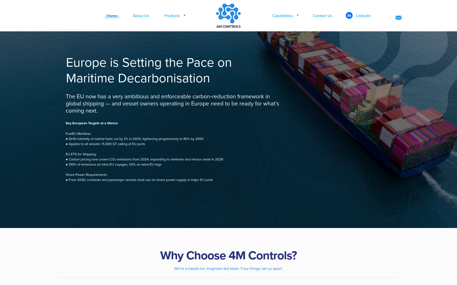 4mcontrols.com website shown on desktop