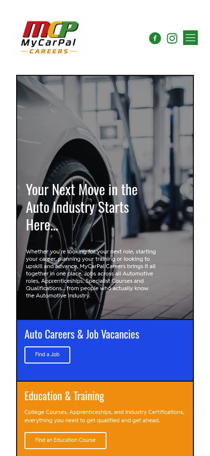 MyCarPal Careers responsive website design on mobile