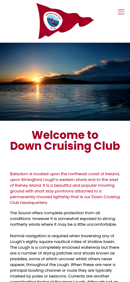 Down Cruising Club responsive website design on mobile