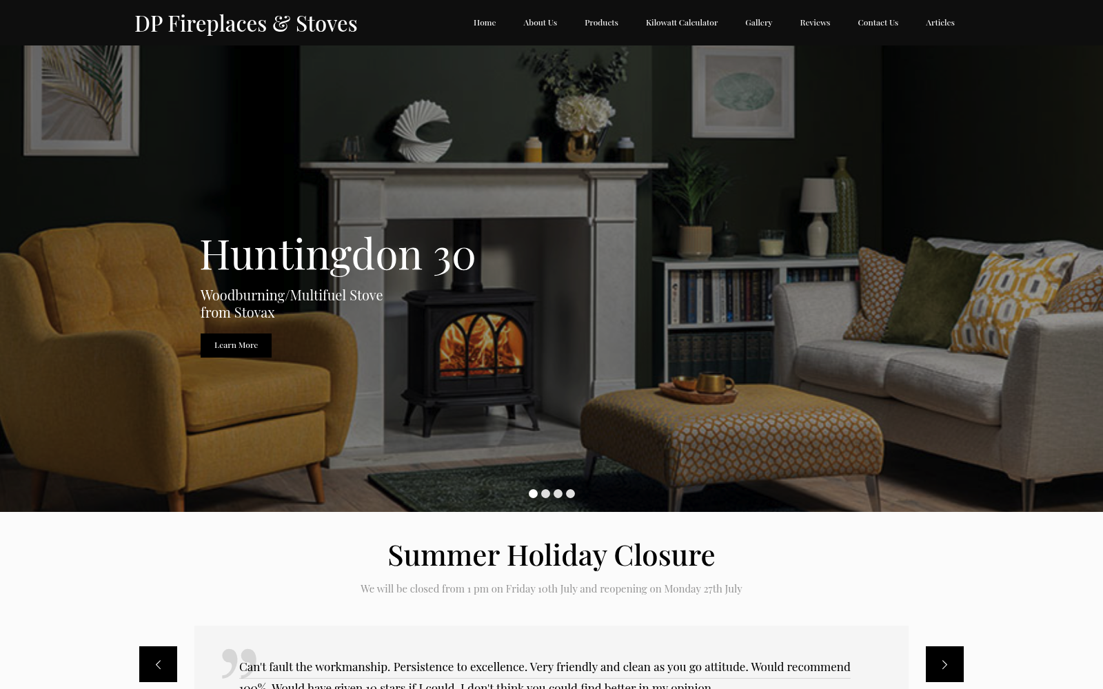 DP Fireplaces website design on desktop