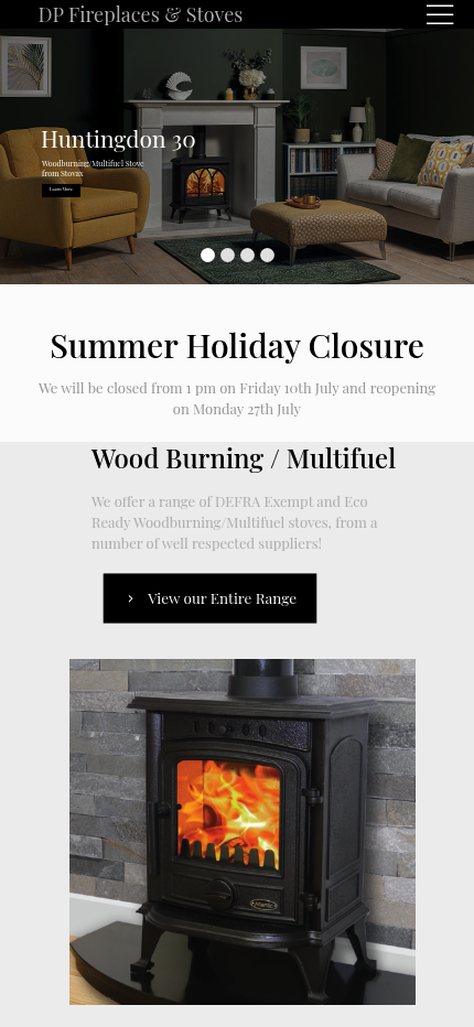 DP Fireplaces responsive website design on mobile