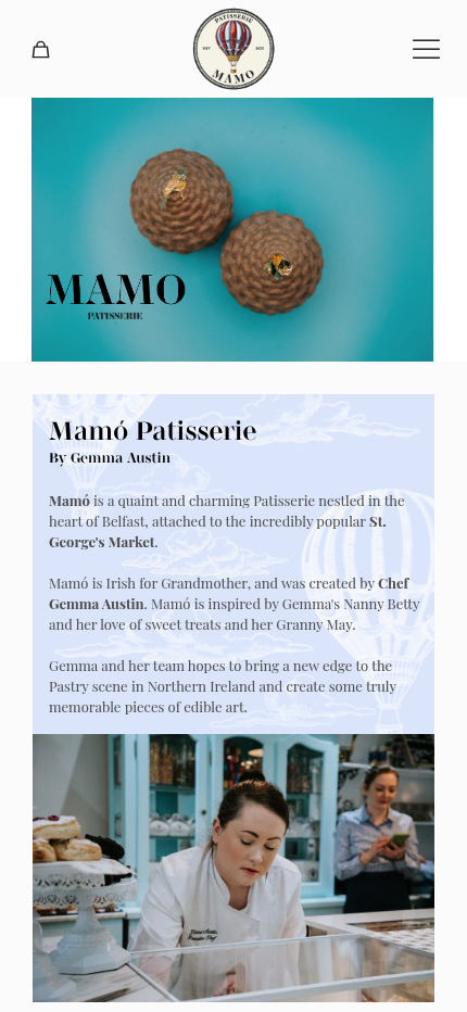 Mamo Patisserie responsive website design on mobile