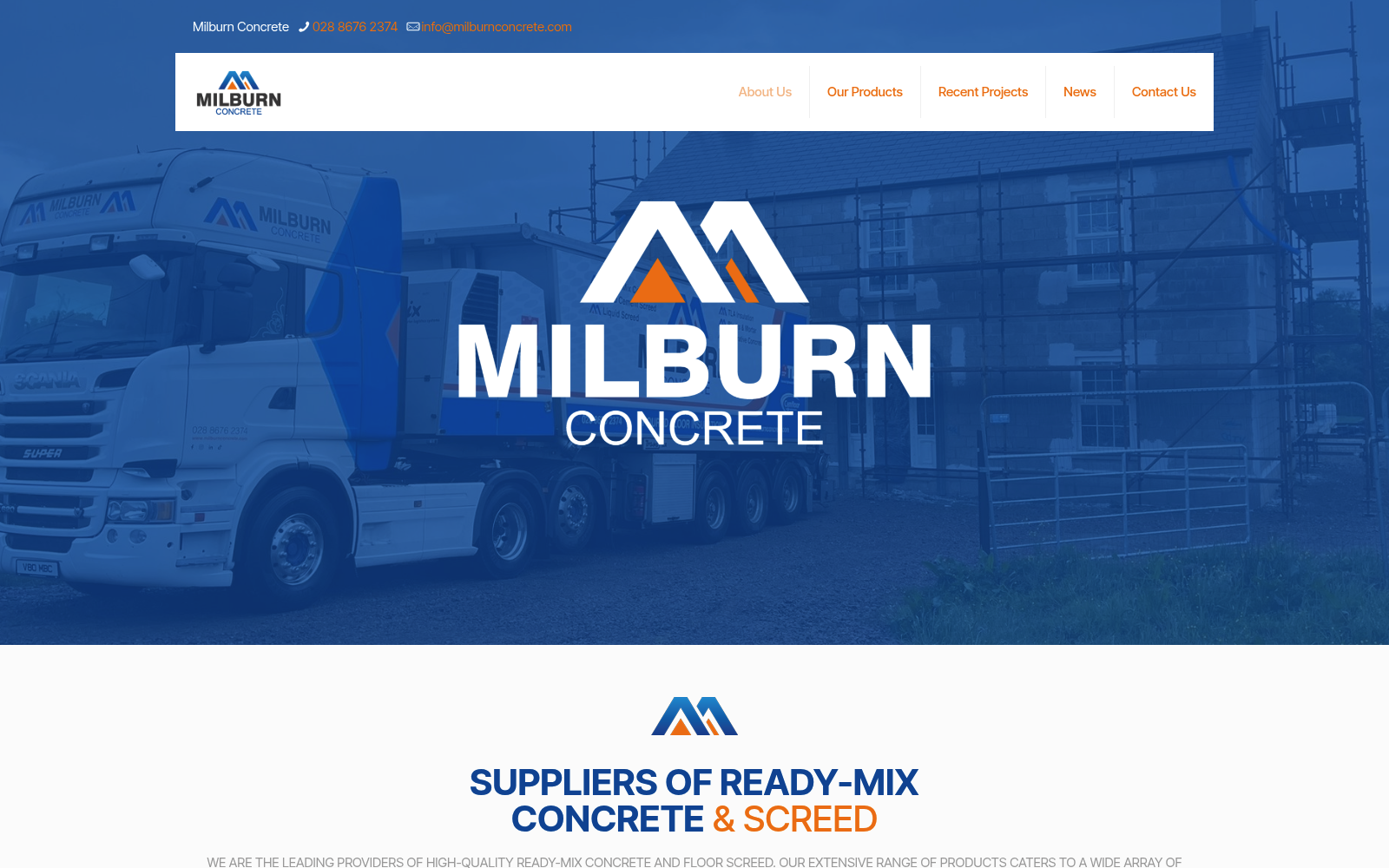Milburn Concrete website design on desktop