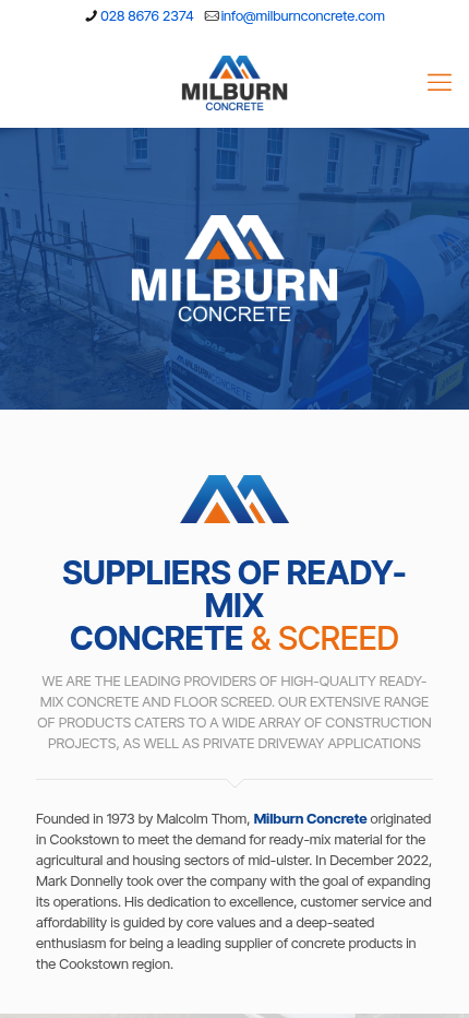 Milburn Concrete responsive website design on mobile