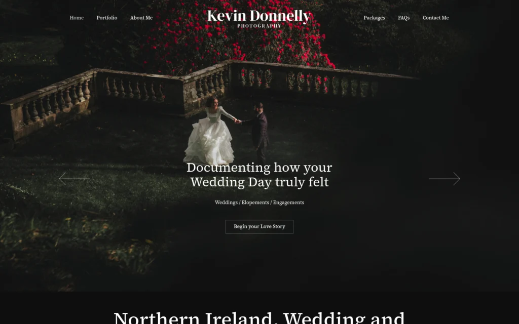 photographybykevindonnelly.com website shown on desktop