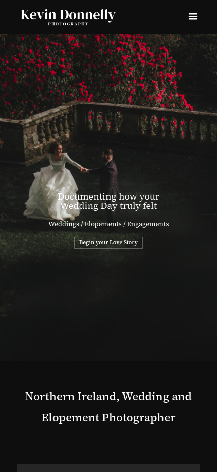 photographybykevindonnelly.com website shown on mobile