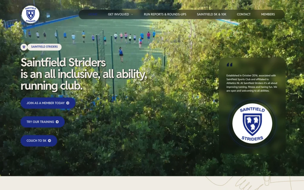 saintfieldstriders.com website shown on desktop