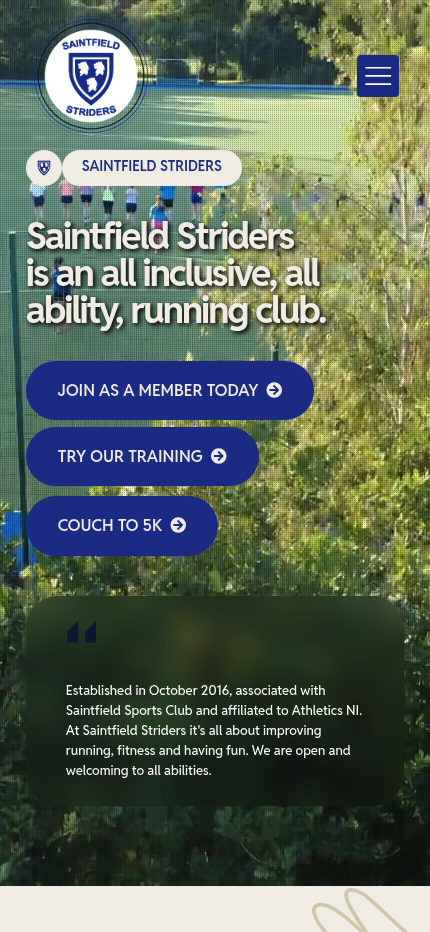 Saintfield Striders responsive website design on mobile